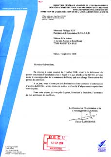La lettre du 3 septembre 2008 du Conseil Général